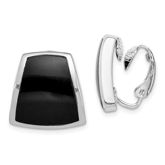 Rhodium-plated Sterling Silver Onyx Non-pierced Earrings