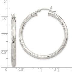 Sterling Silver Diamond-cut Satin 3x35mm Hoop Earrings