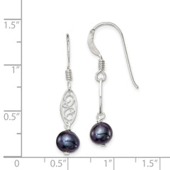 Sterling Silver Black FWC Pearl Filigree Dangle Earrings