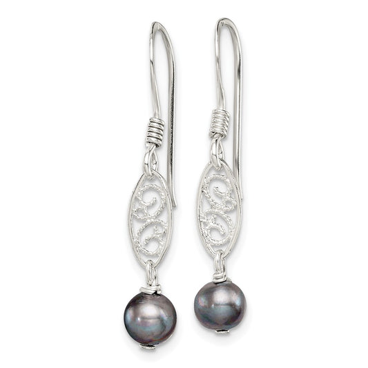 Sterling Silver Grey FWC Pearl Dangle Earrings