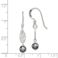 Sterling Silver Grey FWC Pearl Dangle Earrings