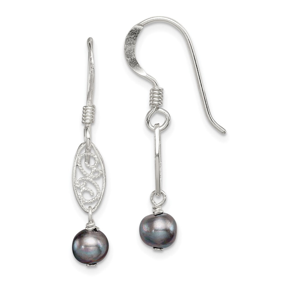 Sterling Silver Grey FWC Pearl Dangle Earrings