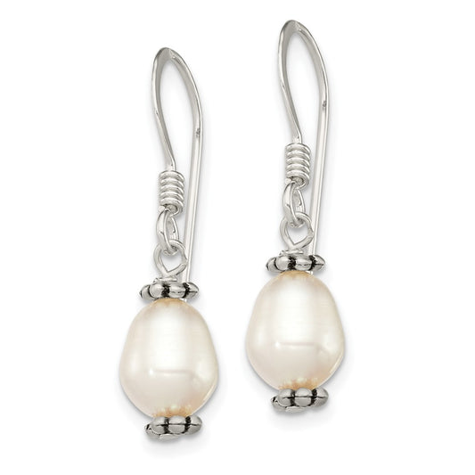Sterling Silver White FWC Pearl Antiqued Bead Dangle Earrings