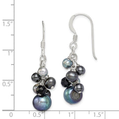 Sterling Silver Black Grey FWC Pearls and Onyx Dangle Earrings