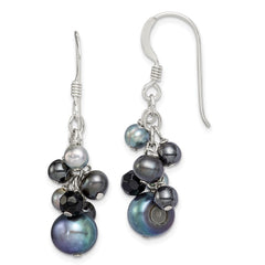 Sterling Silver Black Grey FWC Pearls and Onyx Dangle Earrings