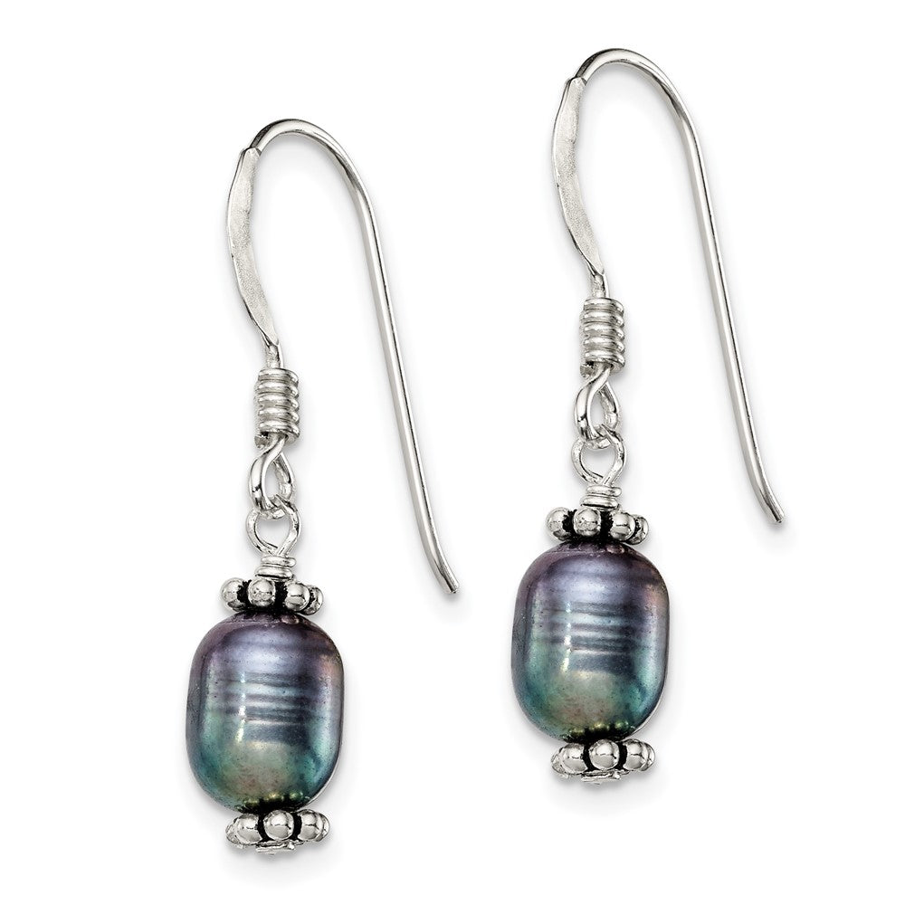 Sterling Silver Black FWC Pearl Dangle Earrings