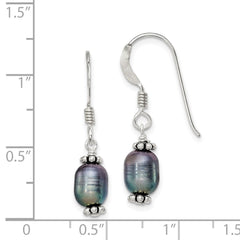 Sterling Silver Black FWC Pearl Dangle Earrings