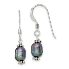 Sterling Silver Black FWC Pearl Dangle Earrings