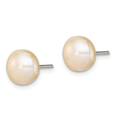 Sterling Silver 9-10mm Peach FWC Pearl Button Earrings