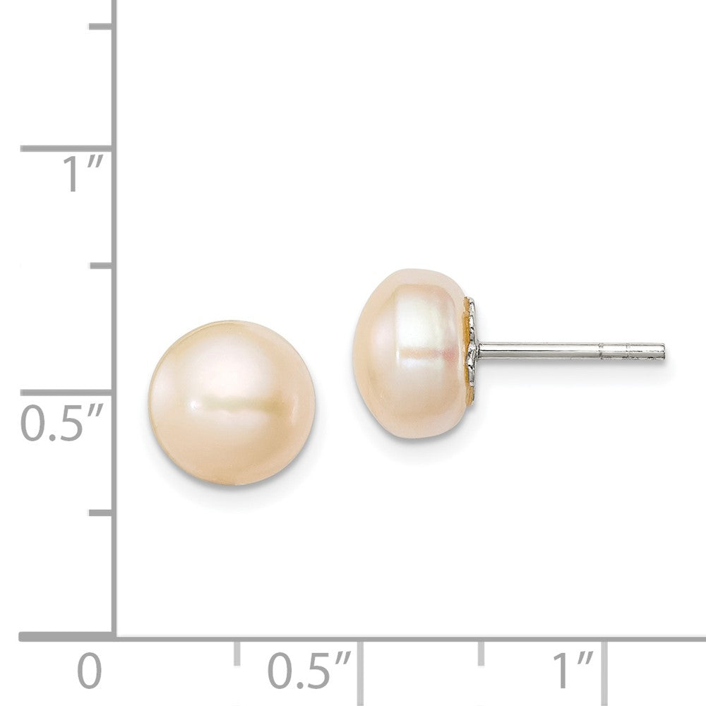 Sterling Silver 9-10mm Peach FWC Pearl Button Earrings