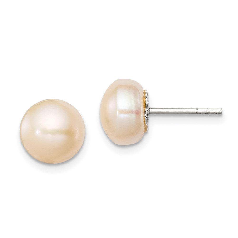 Sterling Silver 9-10mm Peach FWC Pearl Button Earrings