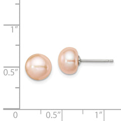 Sterling Silver Peach FWC Pearl 8 to 9mm Button Earrings