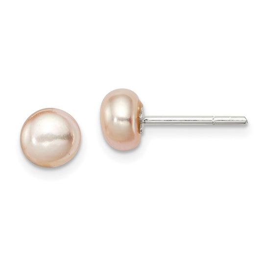 Sterling Silver Peach FWC Pearl 5-6mm Button Earrings