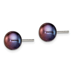 Sterling Silver 7-8mm Black FWC Pearl Button Earrings