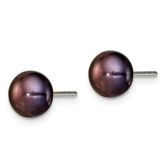 Sterling Silver 5-6mm Black FWC Pearl Button Earrings