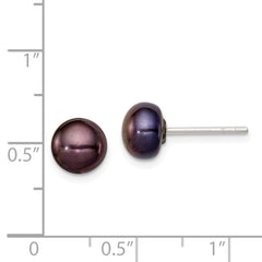 Sterling Silver 5-6mm Black FWC Pearl Button Earrings