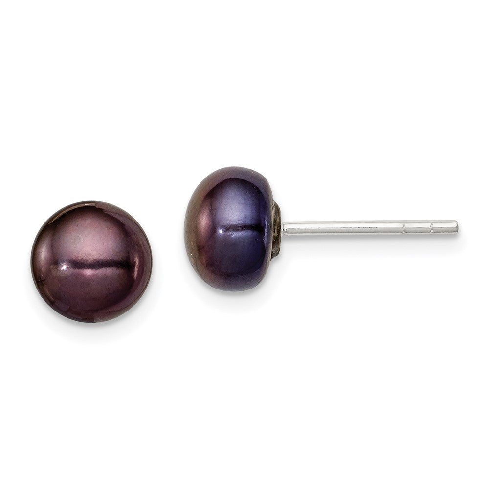 Sterling Silver 5-6mm Black FWC Pearl Button Earrings