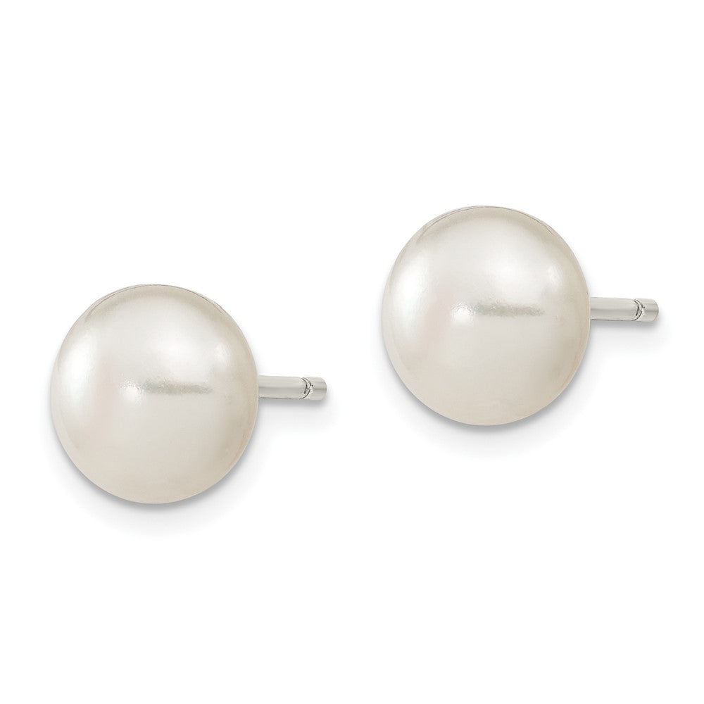 Sterling Silver White FWC Pearl 9-10mm Button Earrings