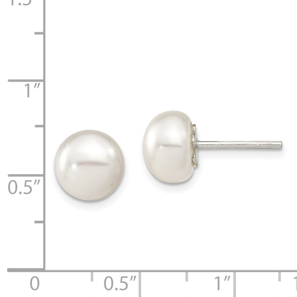 Sterling Silver White FWC Pearl 9-10mm Button Earrings