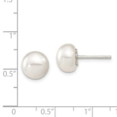 Sterling Silver White FWC Pearl 9-10mm Button Earrings