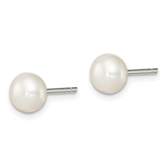 Sterling Silver White FWC Pearl 6-7mm Button Earrings