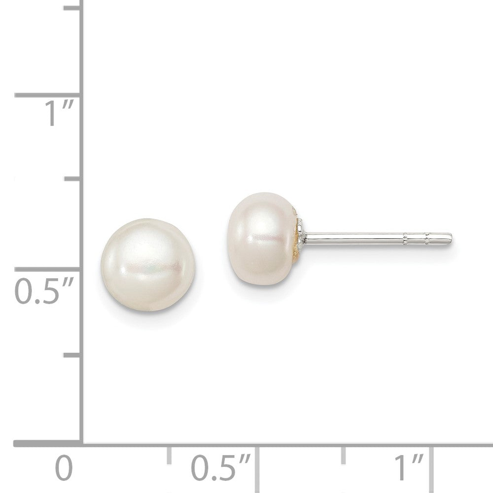 Sterling Silver White FWC Pearl 6-7mm Button Earrings