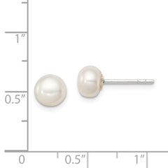 Sterling Silver White FWC Pearl 6-7mm Button Earrings