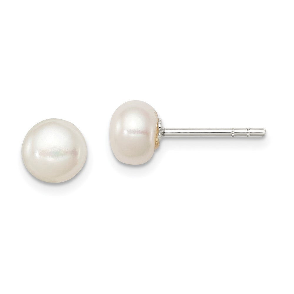 Sterling Silver White FWC Pearl 6-7mm Button Earrings