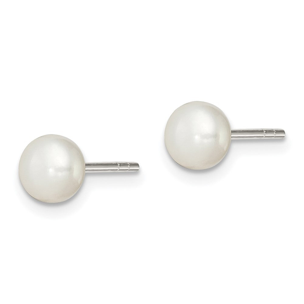 Sterling Silver White FWC Pearl 5-6mm Button Earrings