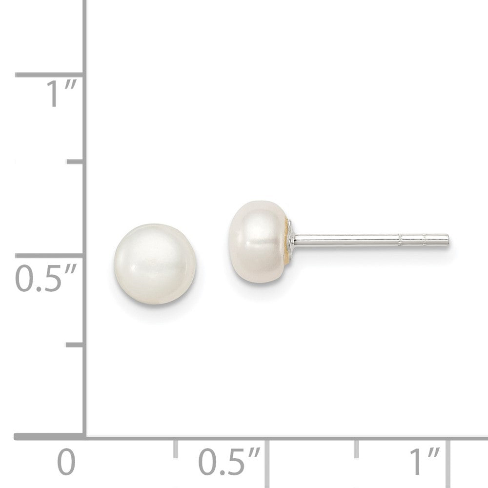 Sterling Silver White FWC Pearl 5-6mm Button Earrings