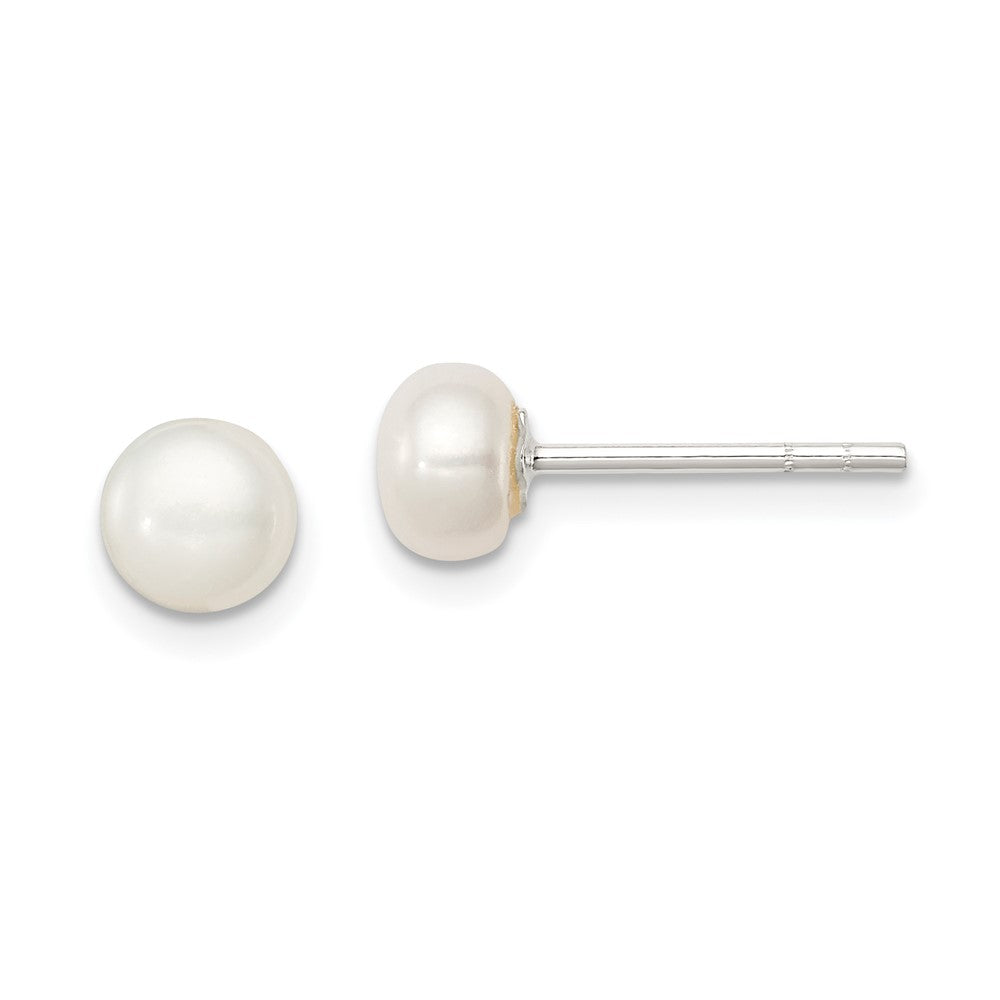 Sterling Silver White FWC Pearl 5-6mm Button Earrings