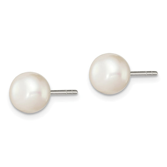 Sterling Silver White FWC Pearl 7-7.5mm Button Earrings