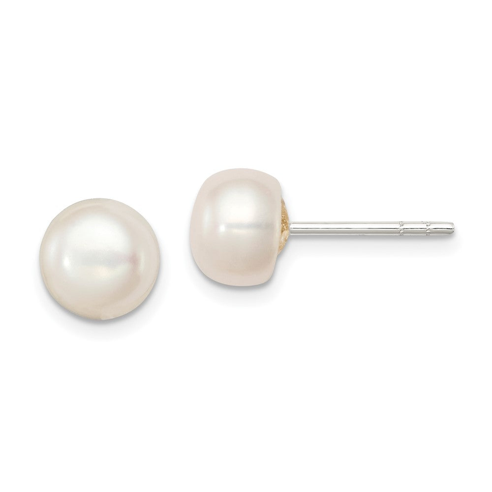 Sterling Silver White FWC Pearl 7-7.5mm Button Earrings