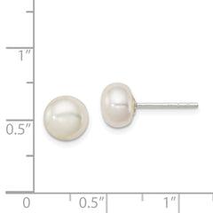 Sterling Silver White FWC Pearl 7-8mm Button Earrings