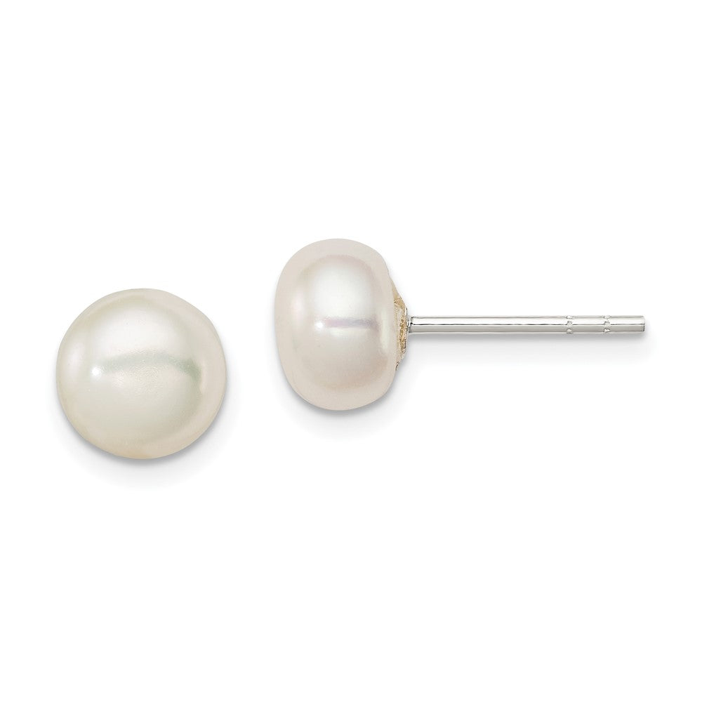 Sterling Silver White FWC Pearl 7-8mm Button Earrings