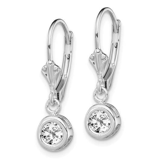 Rhodium-plated Sterling Silver 5mm Round CZ Leverback Earrings