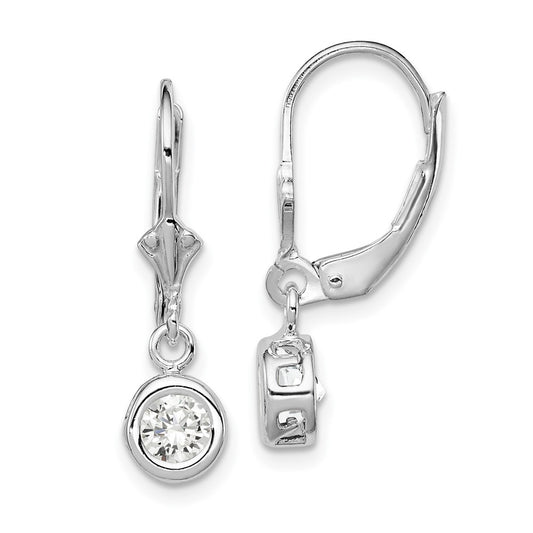 Rhodium-plated Sterling Silver 5mm Round CZ Leverback Earrings