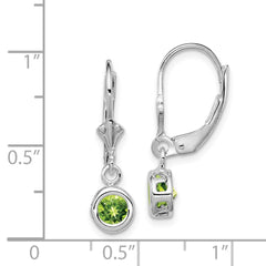 Rhodium-plated Sterling Silver 5mm Round Peridot Leverback Earrings