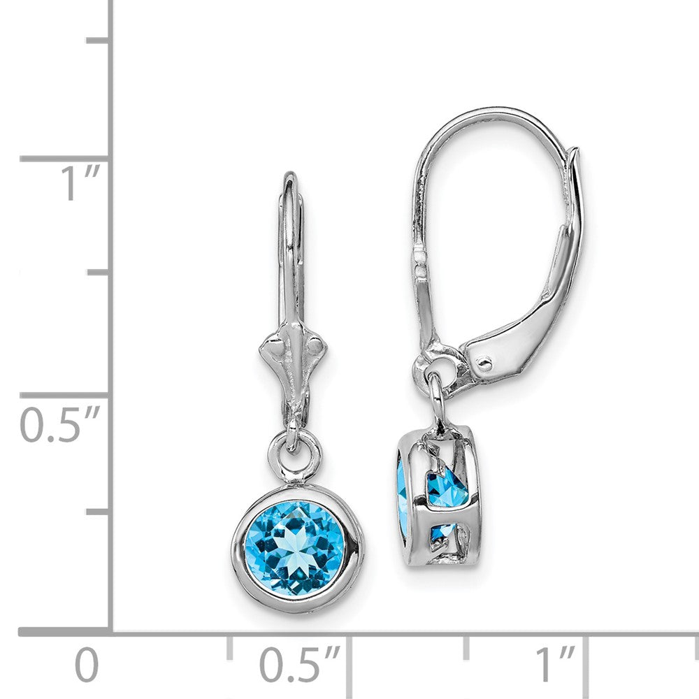 Rhodium-plated Sterling Silver 6mm Round Blue Topaz Leverback Earrings