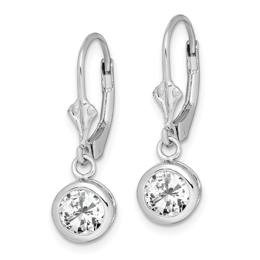 Rhodium-plated Sterling Silver 6mm Round CZ Leverback Earrings