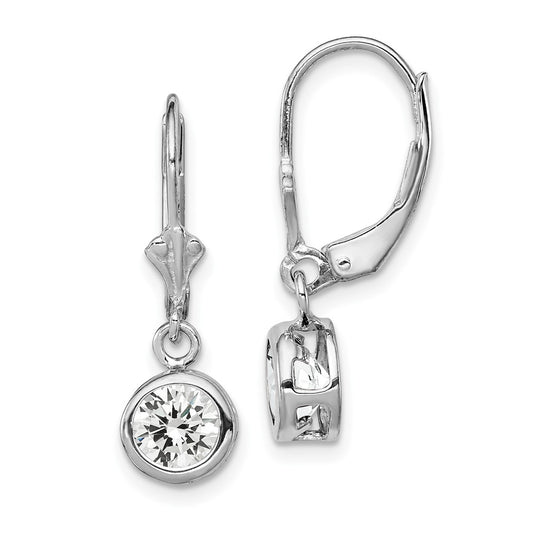 Rhodium-plated Sterling Silver 6mm Round CZ Leverback Earrings