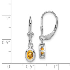 Rhodium-plated Sterling Silver 6x4mm Oval Citrine Leverback Earrings