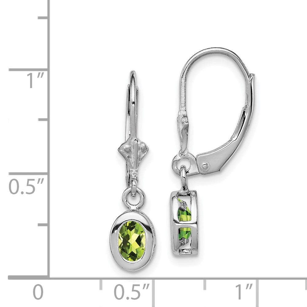 Rhodium-plated Sterling Silver 6x4mm Oval Peridot Leverback Earrings