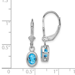 Rhodium-plated Sterling Silver 7x5mm Oval Blue Topaz Leverback Earrings