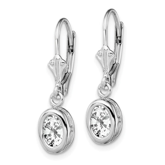 Rhodium-plated Sterling Silver 7x5mm Oval CZ Leverback Earrings