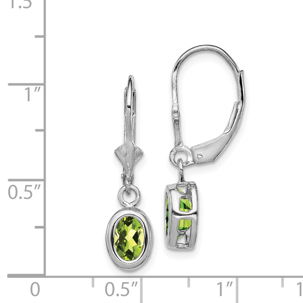 Rhodium-plated Sterling Silver 7x5mm Oval Peridot Leverback Earrings
