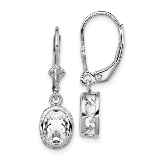 Rhodium-plated Sterling Silver 8x6mm Oval CZ Leverback Earrings