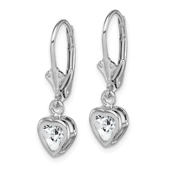 Rhodium-plated Sterling Silver 5mm Heart CZ Leverback Earrings