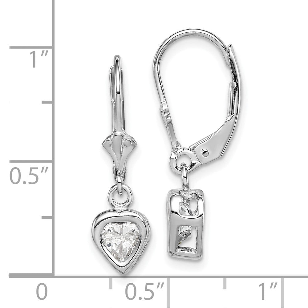 Rhodium-plated Sterling Silver 5mm Heart CZ Leverback Earrings