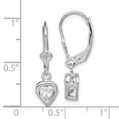 Rhodium-plated Sterling Silver 5mm Heart CZ Leverback Earrings